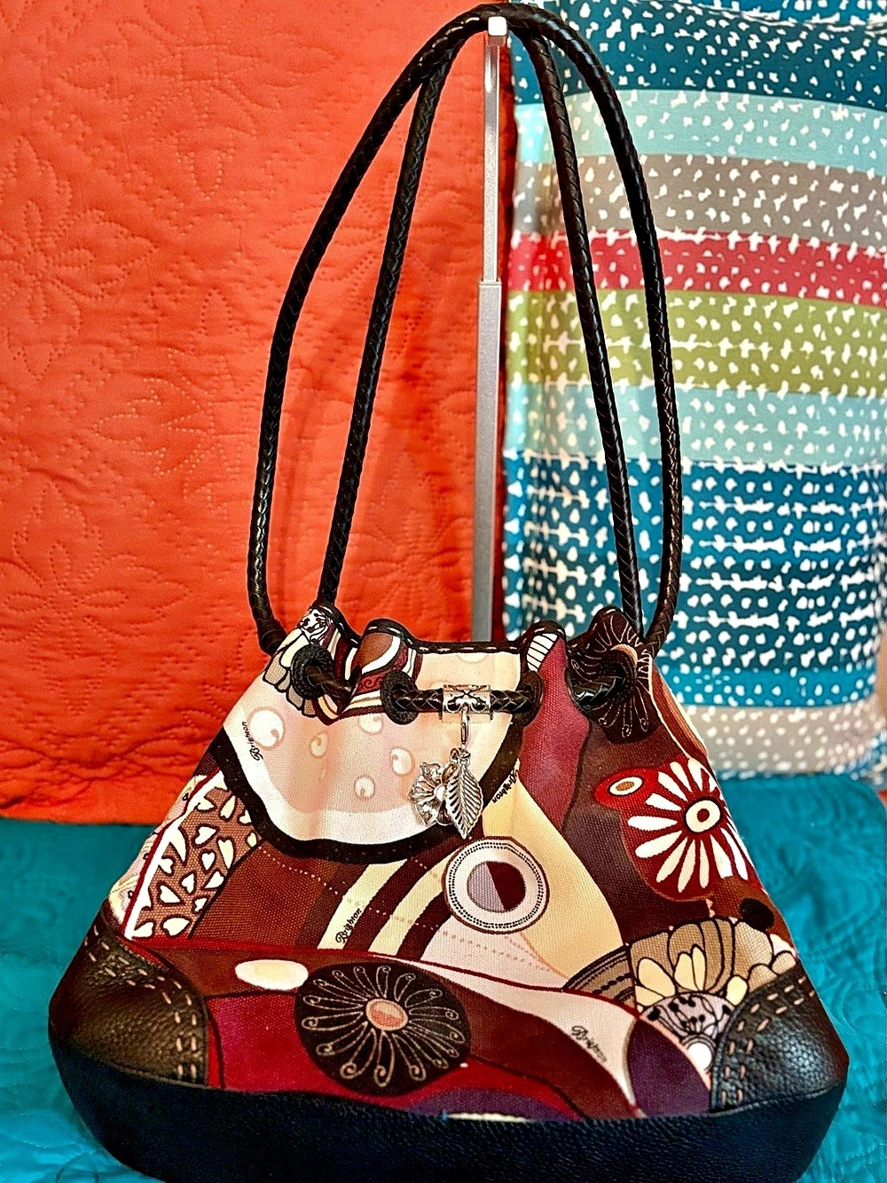 Gorgeous Brighton Burgundy and Brown Abstract Patterned Tote